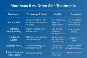 How Often Can I have Morpheus 8? 2 Table to show benefits of Morpheus 8 Edinburgh compared to other skin treatments